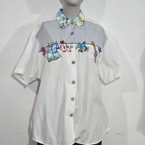 Bill Blass Striped Shirt with Blue Floral Collar